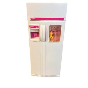 Vintage 1994 Barbie Refrigerator Mattel White Pink Side by Side with Food Toys